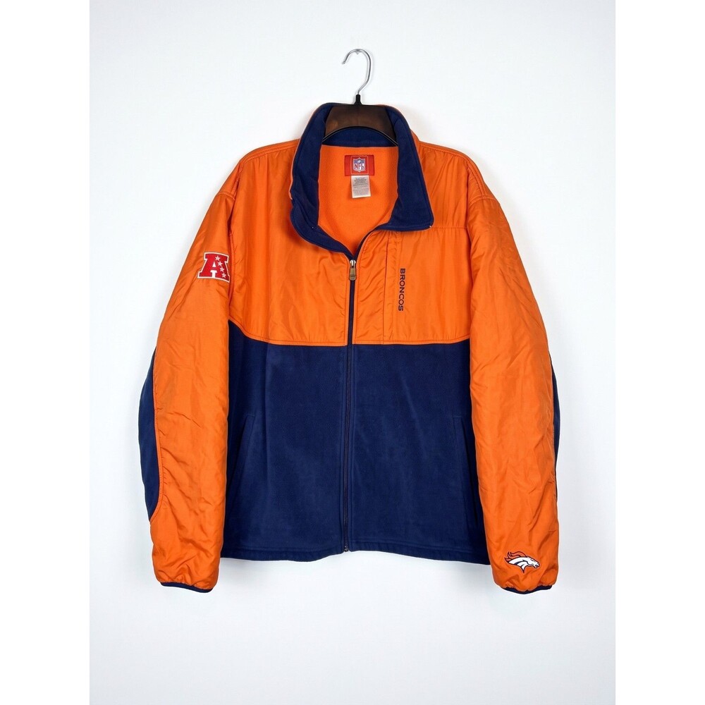 Vtg NFL Denver Broncos Fleece Jacket Mens XL Full Zip Orange Blue VF Imagewear